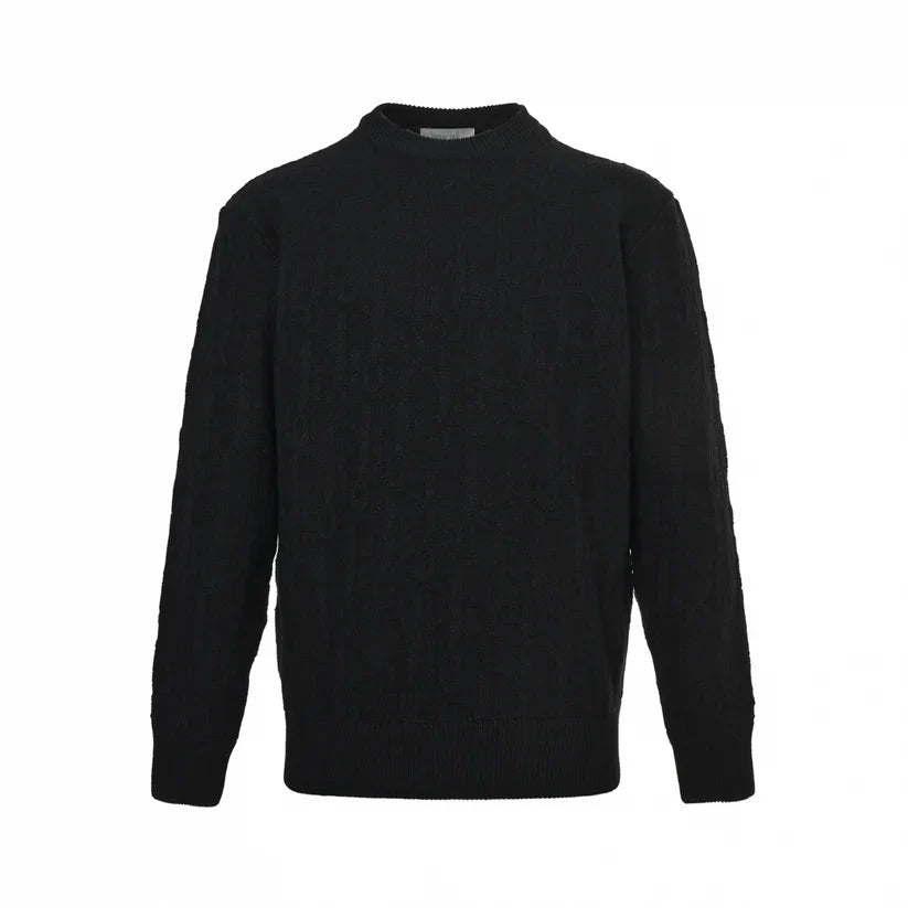 Black Textured Oblique Knit Sweater