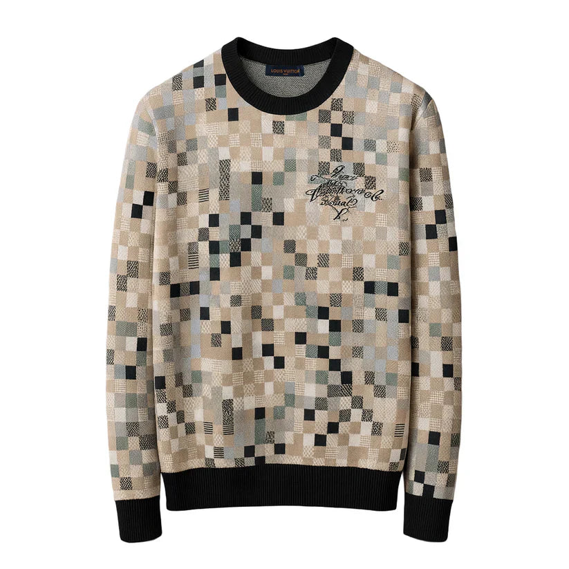 Pixel Mosaic Knit Crewneck Sweater